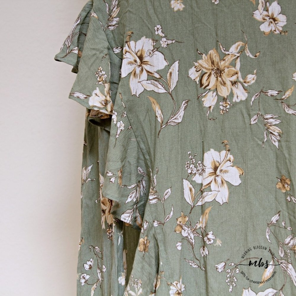 NWT Rokoko Floral‎ Surplice Sphagetti Straps Front Slit Midi Dress Green Women S - Picture 9 of 13